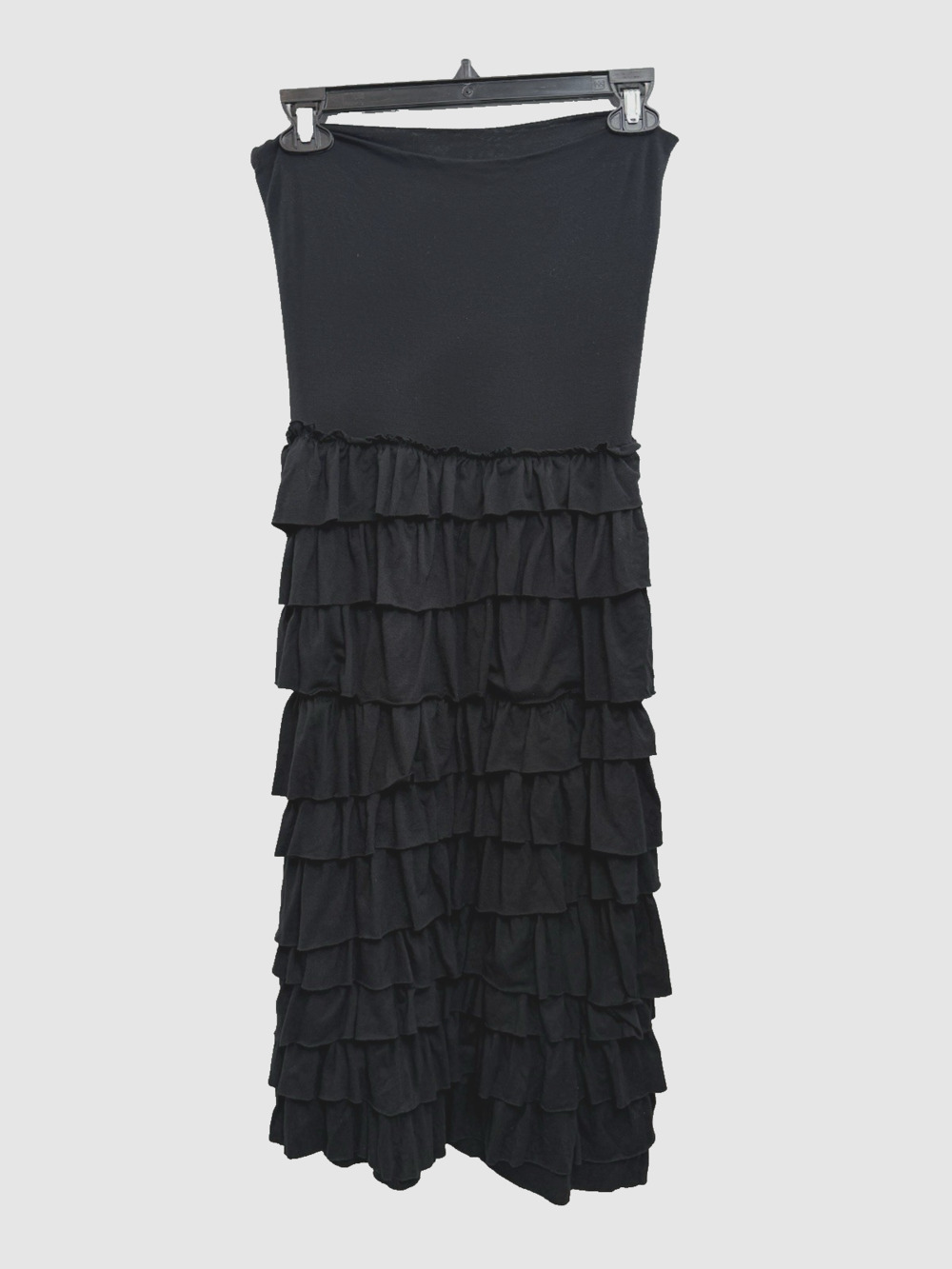 Lapis Women's L Stretch Layered Ruffle Black Maxi Skirt S